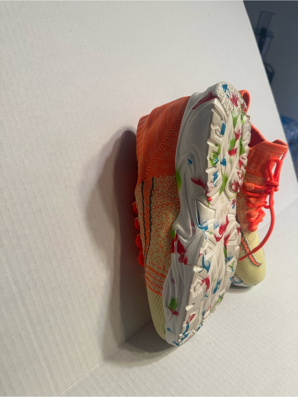 Neon Orange and Lemon Knit Women's Athletic Sneakers - Picture 5 of 13